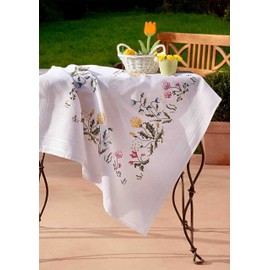 KAMACA Decorative Flower Meadow Embroidery Kit 80 x 80 cm Cross Stitch Pre-Drawn 100% Cotton Embroidery Set with Embroidery Template