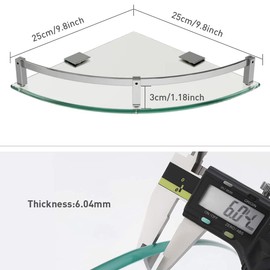 WAKLOND Bathroom Shelves, Glass Shelf Wall Mounted Glass Corner Shower Shelf for Bathroom with 304 Stainless Steel Rail (2 Packs)
