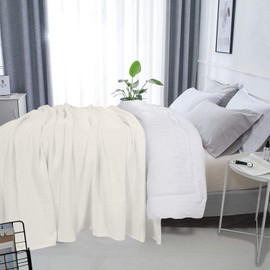 DOLLCENT 100% Soft Premium Combed Cotton Thermal Blanket– Queen Blanket– Soft Cozy Warm Cotton Blanket– Bed Throw Blanket– Queen Bed Blankets– All Season Cotton Blankets– Ivory Queen Cotton Blankets