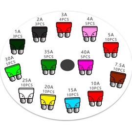 VISSQH 90 Pieces Car Fuse Set, Car Fuse Blade Fuse 19 mm, for Replacement Car Fuses (1A/2A/3A/4A/5A/7.5A/10A/15A/20A/25A/30A/35A/40A) + 5Pieces Blade Fuse Waterproof Holder