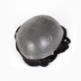 Amiable Toupee for Men, Mens Hairpieces Human Hair Mens Wig Human Hair Replacement System Vlooped 0.04mm PU Thin Skin Black Male Hair Units mens toupee huaman hair (vloop0.04-0.06mm, 1)