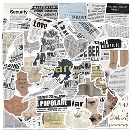 Stickers Aesthetic Waterproof Laptop Stickers Decals for Water Bottle Vintage Scrapbook Stickers for Journals Supplies Journal Planners (Newsprint 2)