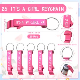 Maxcheck 25 Sets Baby Shower Bottle Opener Favors for Guest Includes It's a Girl Keychain Pink Bottle Opener Aluminum Keychain Baby Shower Thank You Tags Organza Bags Gender Reveal Party Supplies