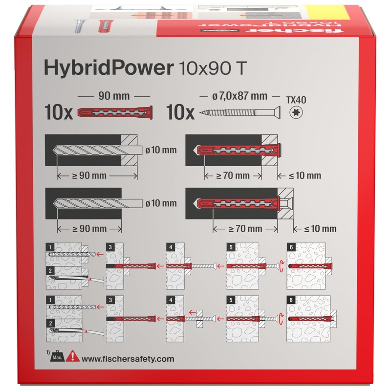 fischer HybridPower 10 x 90 T, dowels for maximum load