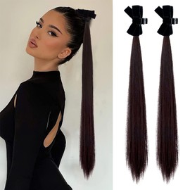 NICENEEDED 16.9 Inch Ponytail Extension with Grappling Clip, Brownish Black Straight Hair Extensions, Pony Tail Hairpieces for Women Daily Wear