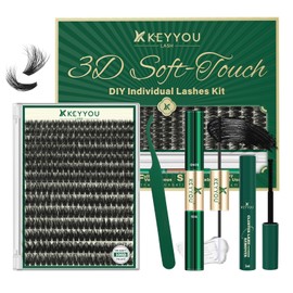 KEYYOU Lash Clusters Kit 3D Effect Eyelash Clusters Kit 280pcs 100D D Curl 9-18MIX Individual Lashes Wispy Lashes Volume Cluster Lashes Kit Natural Soft DIY Lash Extension(3D Kit-100D-D-9-18MIX)