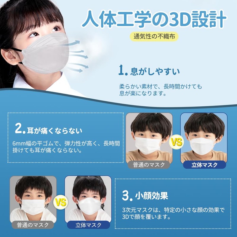 Brodio Children's Mask [Ages 3-10], Small 3D Mask, Non-Woven Fabric,