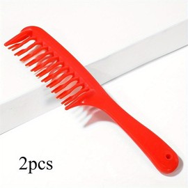 2pcs Double Row Wide Tooth Detangler Hair Comb Shampoo Comb with Handle for Long Curly Wet or Dry Hair, Styling:_Red_2pcs