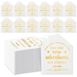 Vesici 100 Pcs Housewarming Party Decorations Napkins for New Home 3-Ply Paper Napkin in White and Gold Foil Sweet Home Gift for Housewarming Party Favors Open House Real Estate Gifts