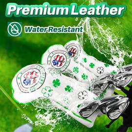 BIG TEETH 3PCS Golf Headcovers Set 460CC Driver Fairway Wood Hybrid Headcover PU Leather Classic Style Golf Wood Head Cover (3PCS-Lucky Clover)
