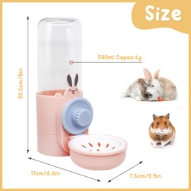 Andiker Rabbit Water Bottles, 500 ml/17.6 oz Dog Water Bottle No Drip Hanging Water Automatic Dispenser for Cat Hamster Hedgehog Ferret Small Animal (Pink, 500 ml)