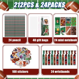 Maxdot 212 Pieces Rugby Party Favors Set, 24 Pencil 24 Bracelets 24 Mini Notepads 100 Stickers 40 Opp Bags for Rugby Party Supplies Sports Gifts
