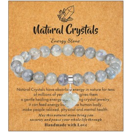 MAIBAOTA Labradorite Bracelet for Women, 8 mm Grey Beaded Bracelet, Mothers Day Crystal Gifts for Mom, Crystal Gemstone Love Heart Bracelet Jewelry Gifts for Birthday Valentine's Day Anniversary