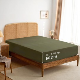 Wake In Cloud - Extra Deep Super King Fitted Sheet 1 Piece - 50cm Deep Pocket Bed, 1000TC Ultra Soft Microfiber, Olive Green, Super King Size