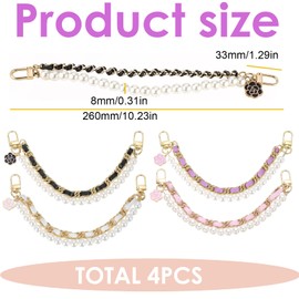 Ptenzor 4PCS Pearl Purse Chain Extender – Metal & Pearl Double Purse Strap Extenders for Handbags, Crossbody Bags, Purse Strap Replacement, Bag Charms, Shoulder Chain Accessories (10.2")