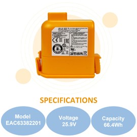 EAC63382201 EAC63382204 EAC63382208 Battery for LG Cord Zero A9 Plus MAX P9 A9K A9T A9N A9M A9S A927KVMS A937KGMS A902RM A929KVM A958SA A916 A925 A905M A907GMS A908VMR A900BM A906SM Vacuum Cleaner