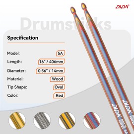 Drumsticks for Drums, 5A Wooden Drumsticks, Consistent Weight and Pitch, Durable and Drum Stick for Jazz Drum Electronic Drums set, Drum Prastic Pad, Drumsticks for Professionals Beginners (Red)