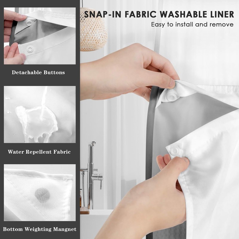Nesphy No Hook Ombre Black and Grey Shower Curtain with