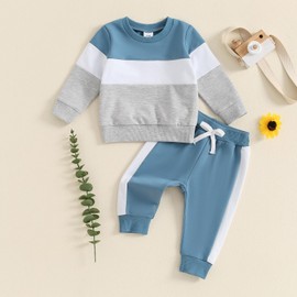 Geagodelia Toddler Baby Boy Spring Fall Outfit Clothes Contrast Color Jumper Sweatshirt Top Trouser Jogger Set Tracksuit (Blue, 2-3 Years)