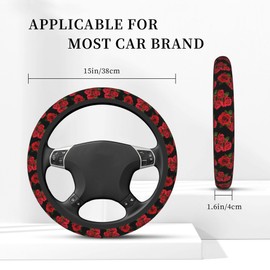 Rose Steering Wheel Covers for Women, 15 Inch Bright-Colored Red Roses Anti Slip and Sweat Absorption Auto Car Wrap Cover,Universal Car Interior Accessories