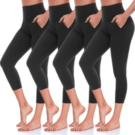 MOREFEEL 4 Pack Capri Leggings for Women with Pockets - High Waisted Capris Soft Tummy Control Yoga Pants Workout Tights
