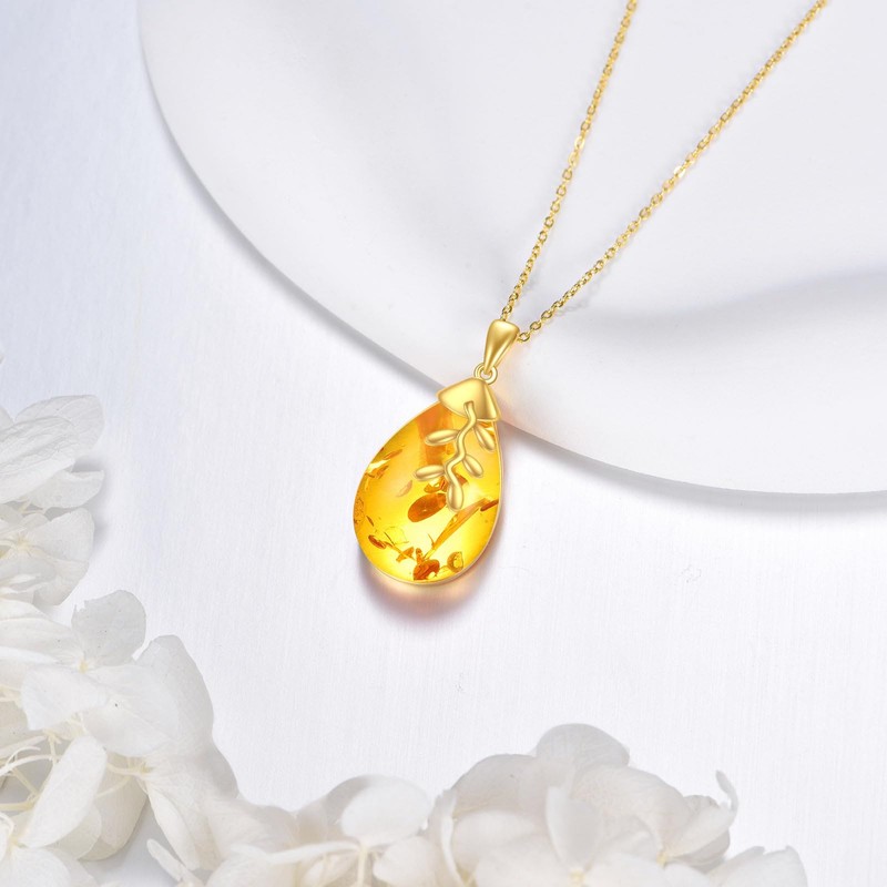 POPLYKE Amber Leaf Necklaces for Women 925 Sterling Silver Amber