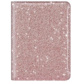 HOTCOOL Passport Holder Travel Essentials Airplane & Cruise Essentials Ship Leather Wallet Cover Case RFID Blocking Women & Men Vacation Travel Accessories Gifts Deals, Glitter - Rose Gold