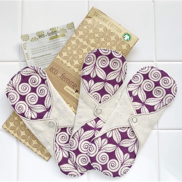 3 Pack Lightweight South India "Eco Femme" Cloth Napkins, Washable Organic Cotton (Unbleached Skin), No Waterproof, 3 Layers of Flannel Inside