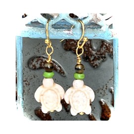 Turquoise and Etched Ivory Turtle Dangle Earrings. Jewelry Earrings for Women #3298FE3962