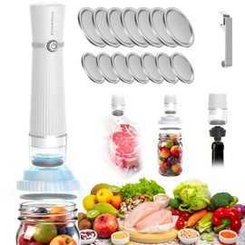 Innoworld 3-in-1 Vacuum Sealer for Food Compatible with Vacuum Bag, Mason Jar, Wine Bottle, Handheld Saver Compact Vacuum Sealer Machine with 14 Reusable Bags, 10 Mason Jar Lids, Wine Stopper