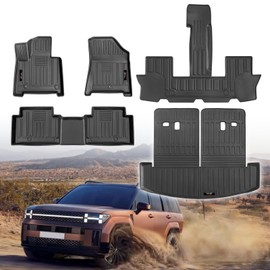 for 2024 2025 2026 Hyundai Santa Fe Floor Mats 3 Rows and Trunk Cargo Mat with Backrest Mat All Weather TPE for Hyundai Santa Fe Accessories (Fit Hybrid and Fuel) (Full Set)