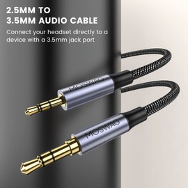 MOSWAG 2.5mm Male to 3.5mm Male Stereo Aux Cable Replacement Male Stereo Jack Cable Headphone Audio Cable Compatible with QC 35 / QC35 II / QC25 / OE2, JBL E45BT E55BT E65BTNC