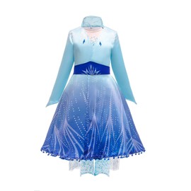 Lito Angels Princess Travel Dress Costume for Girls Kids, Snow Queen Fancy Party Outfits, Age 6-7 Years, Light Blue (Coat, Dress & Leggings Set)