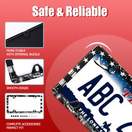 Retro Black Grey American Flag License Plate Frame Stainless Steel Patriotic USA Flag License Plate Frame Auto Parts Decoration with Screws Funny License Plate Holder for Men Women 12 x 6 Inch