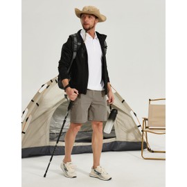 MOURCE - Pantalones cortos de senderismo para hombre, de 9 pulgadas, ligeros de secado rápido, para hombre, con 5 bolsillos, para verano, golf, viajes y camping, Caqui, 4X-Large