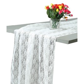 MDS Pack of 15 Wedding 27 x 170 inches Long Sheer lace Table Runner for Wedding Banquets Decorations Birthday Parties, Engagements, Rustic Boho for 14Feet Table Runners - White