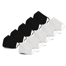 Adult Youth Kids Sizes Cotton Face Masks / Coverings With Built in Nose Bridge Wire and Filter Pocket - Reusable / Washable - Adjustable Ear Loops 1 or Mixed Assorted Pack (Youth (Ages 3 - 10), 5 Black / 5 White)