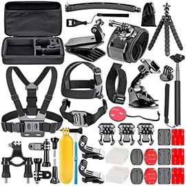 KLIOMAX 50 in 1 Action Camera Accessory Kit Compatible with GoPro Hero 12 11 10 9 DJI OSMO 4 3 2 Insta360 X3 X2 GO 3 SJCAM DBPOWER AKASO VicTsing APEMAN WiMiUS QUMOX Lightdow Campark Sony Sports DV