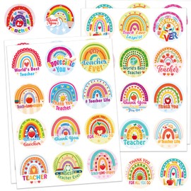 HOWAF 192pcs Thank You Stickers for Teachers, Teacher Appreciation Label Stickers Thank You Staffs Gift Tag Decals for Gift Decors, Rainbow Self Adhesive Labels