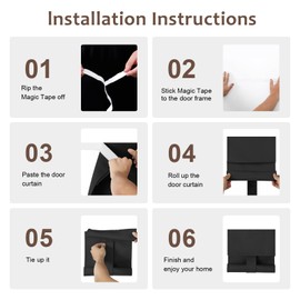 WDFour Side Curtains for Windows, Room Darkening Solid Color Door/Curtain Tie up Shade - 10W x 50L Inches, 1 Panel, Black