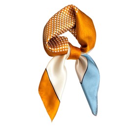 MEISEE 100% Pure Mulberry Silk Scarf 27" Square Scarf Neckerchief Headscarf Breathable Lightweight for Women Gift Packed-M2 Orange Dots White Blue
