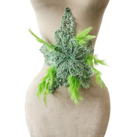 Akiko.CC Handmade Sewing Crystal DIY Applique Patches Accessory Ostrich Feather Beaded for Wedding Party Clothes Decoration Bridal Dress Accessories 10X12inches (Light Green)