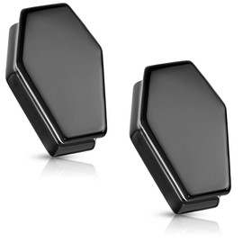 Pierced Owl Natural Obsidian Stone Black Coffin Shaped Double Flared Plug Gauges, Sold as a Pair, Stone, no gemstone