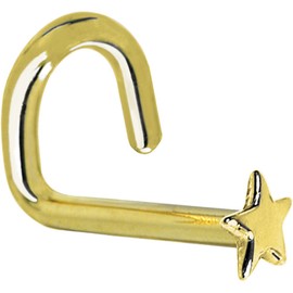 Body Candy Solid 14k Yellow Gold Star Left Nose Stud Screw 18 Gauge 1/4"