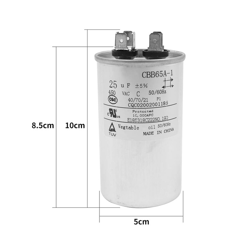 DollaTek 25uF CBB65 Capacitor Motor Running for Air Conditioner 450VAC