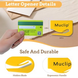 MUCLIP 2 Pack Letter Opener Set - Invisible Blade,Envelope Opener for Mail,Parcels,Wrapping Paper,Office and Home Use, Ergonomic ABS Plastic Multi-Purpose Envelope Slitter Tool (2 Pack)