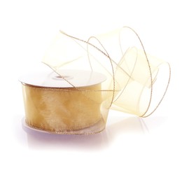 Ribbon Traditions 2.5" Wired Sheer Organza Ribbon Light Gold 10 Yards