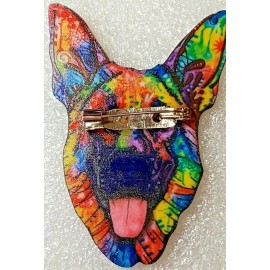 German Shepherd Dog GSD Face Multicolor Flat Acrylic Pin Brooch Jewelry