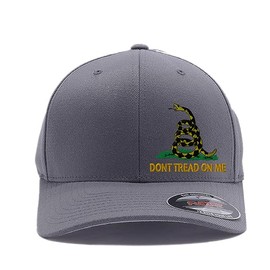 Dont Tread ON ME, Gadsden Flag Flex Fitted hat | Custom Embroidered D.T.O.M. Hat (S-M, Grey)