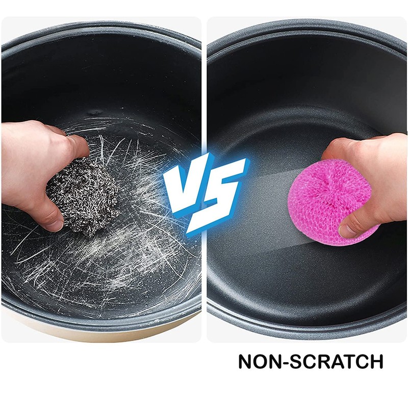 MKR Non-Scratch Round Plastic Scourers, Multi-Purpose Scouring Pads for Kitchen